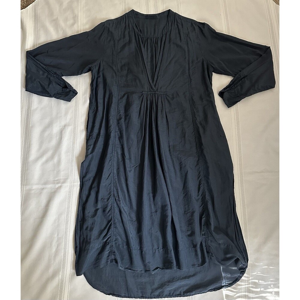 CP Shades Blue Long/Midi Dress in Cotton-Silk Blend with V-Neck and Pockets SZ L - Picture 10 of 16